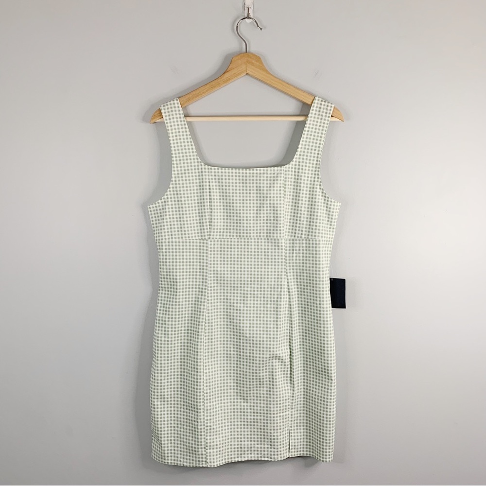 Lulus Happy  Chance Green Gingham Square Neck Mini Dress Tank NWT New Large L